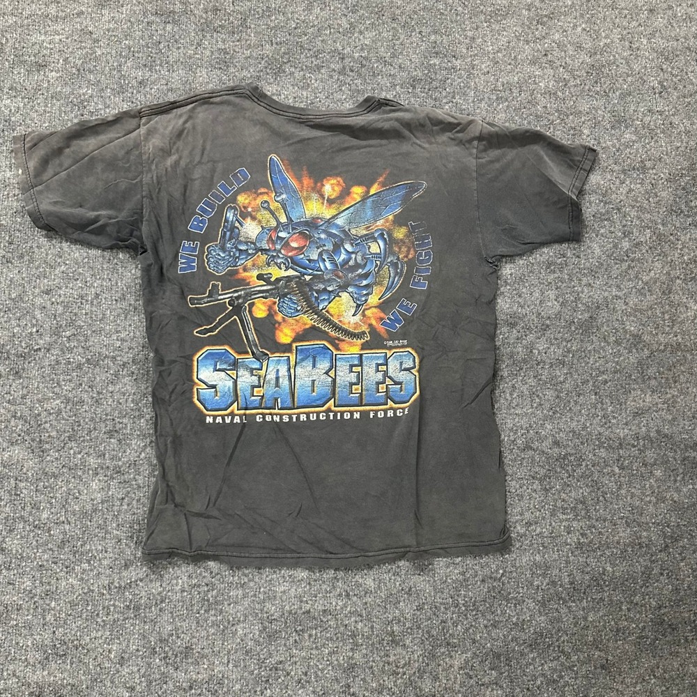 7.62 Design T-Shirt Mens Size XL Faded Black Distressed US Navy Seabees Military